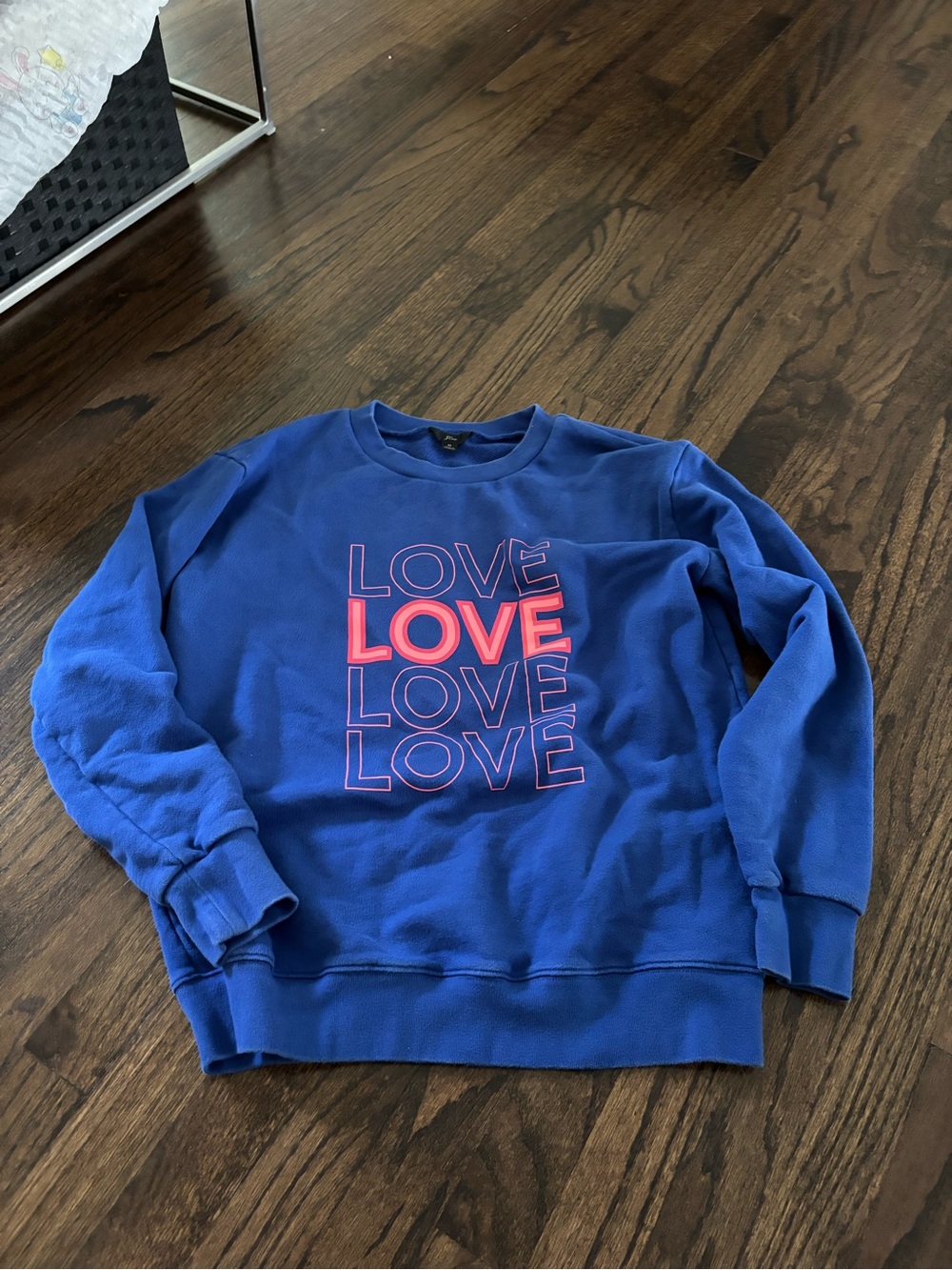 J. Crew Royal Blue 'LOVE' Graphic Sweatshirt with Pink Accent